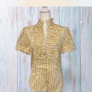 Zara Yellow Striped Ruffle Blouse